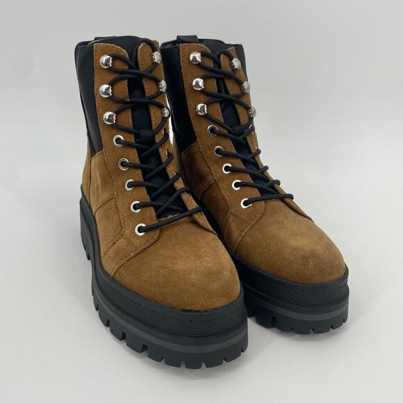 MARC FISHER NWOB Sashia Platform Combat Lace Up Boots Brown Suede Size 9 - Picture 8 of 9